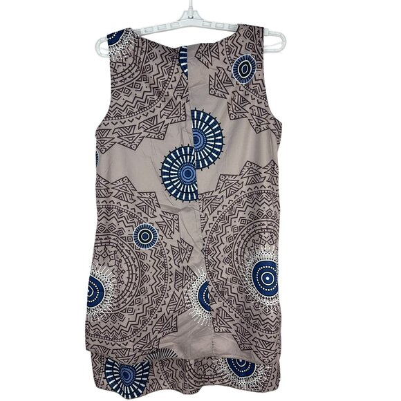 Sleeveless Tunic Tank Top Size XXL Aztec Circle Print Beige And Blue - Picture 2 of 5